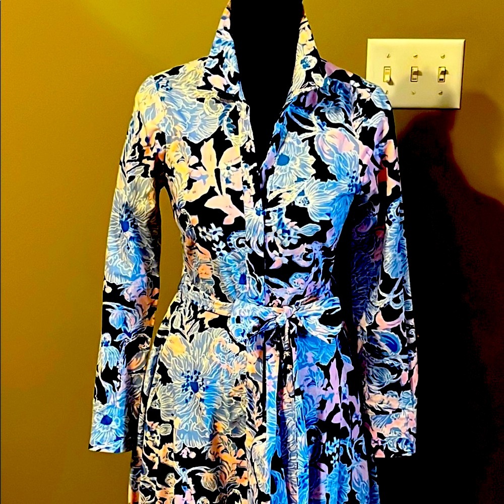 Lilly Pulitzer White and Blue Long Sleeve Shirt Dress